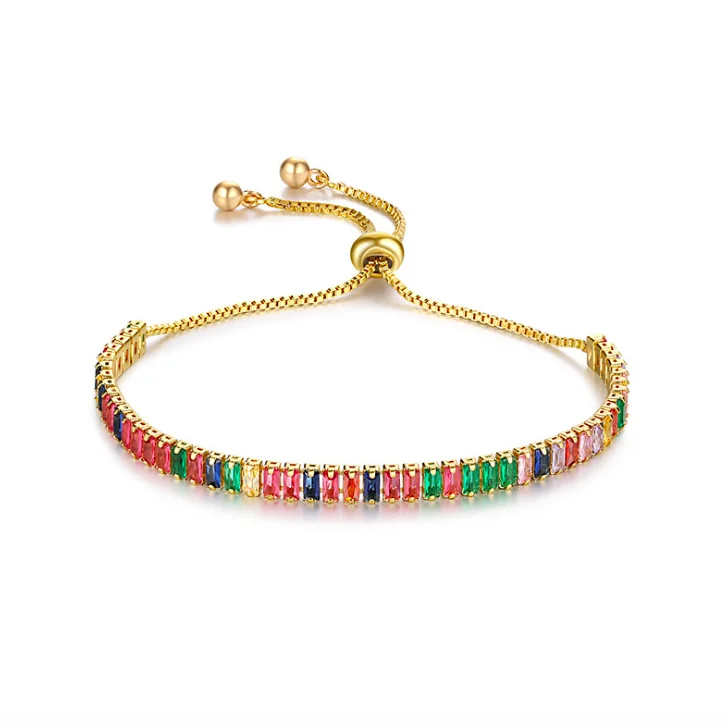 Jialin 2019 jewelry ins hot women colorful stone cz crystal rainbow tennis chain adjustable bracelet 
Jialin 2019 jewelry ins hot women colorful stone cz crystal rainbow tennis chain adjustable bracelet