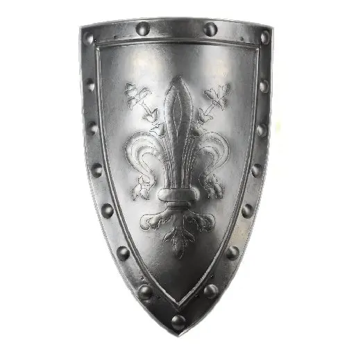 Medieval escudo de alumínio com emblema da lily.