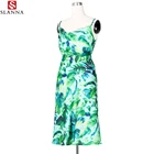 Slanna Summer New Flavor Chic Leaf Printed Slim Women Sleeveless Dress Slash Neck Graceful Ladies Dresses