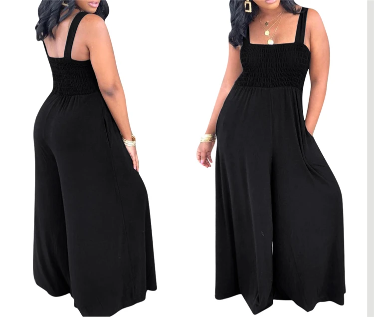 Wholesale women summer casual solid color sleeveless spaghetti strap wide leg jumpsuits
Wholesale women summer casual solid color sleeveless spaghetti strap wide leg jumpsuits