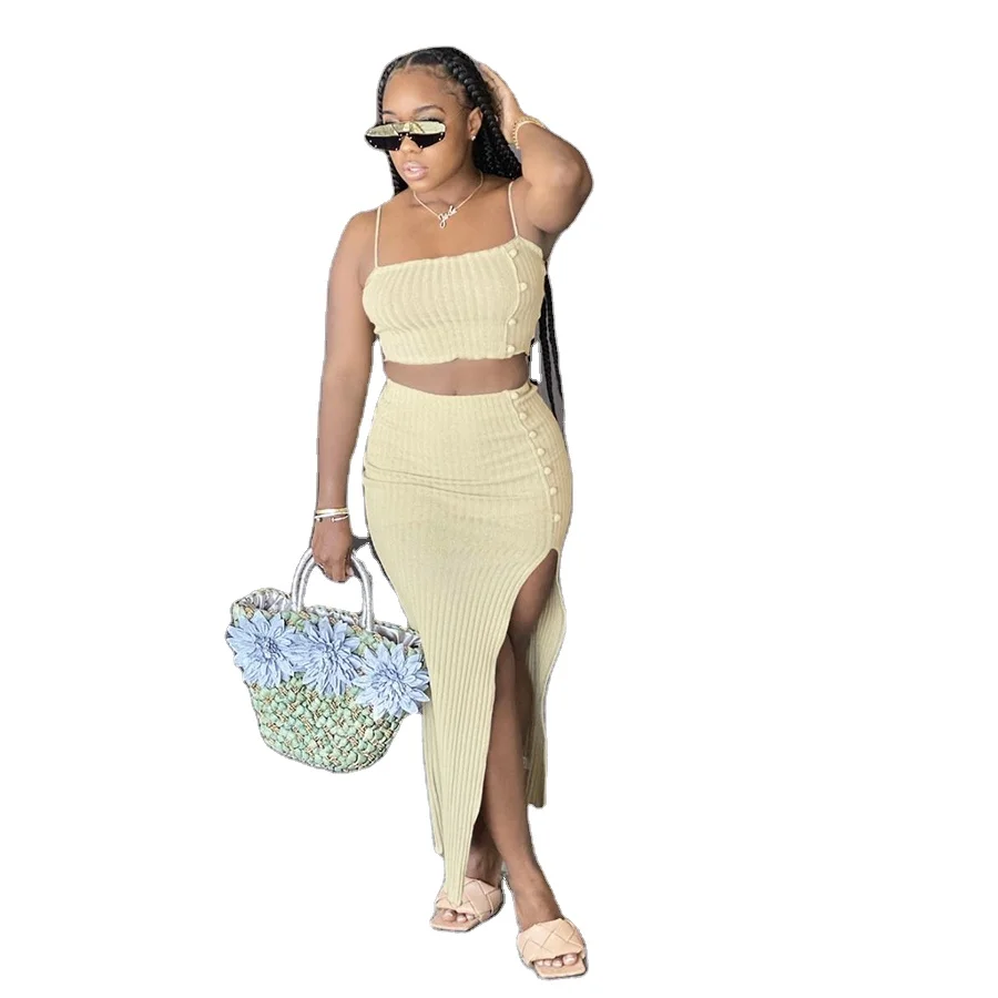 casual outfits sleeveless camisole backless crop top button split dress solid matching sets womens clothing two piece
casual outfits sleeveless camisole backless crop top button split dress solid matching sets womens clothing two piece
