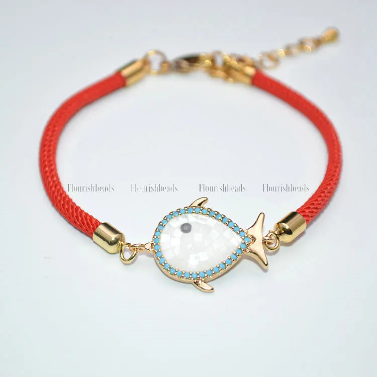Natural White shell and CZ Beads Paved Cute Fish Charms Red Cord Bracelet
Natural White shell and CZ Beads Paved Cute Fish Charms Red Cord Bracelet