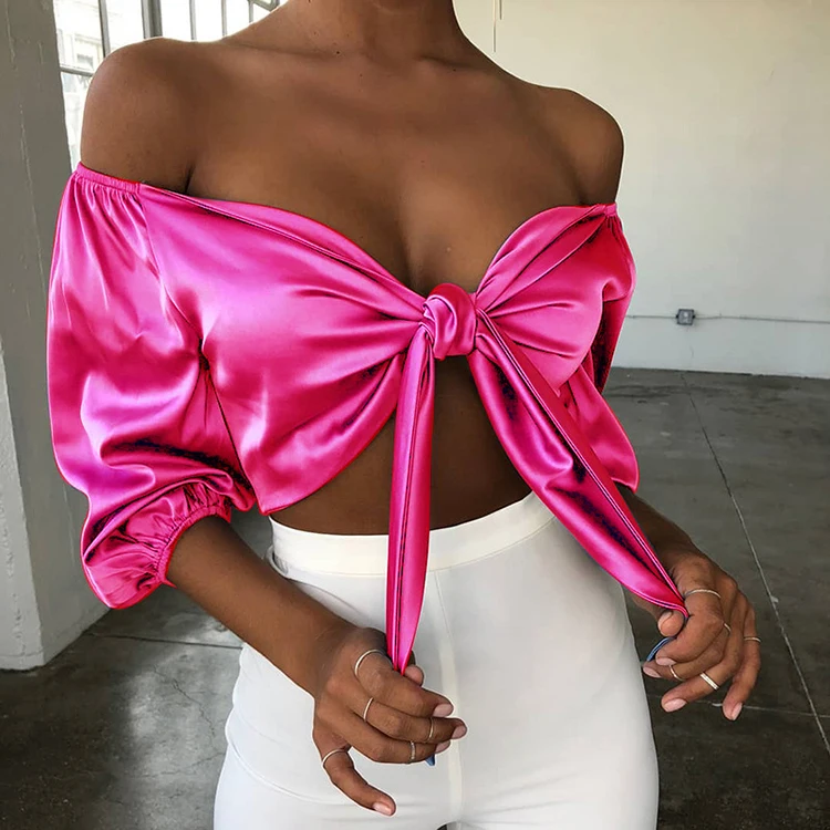 Fashionable Crop Tops For Women Sexy Bodycon Bow Knot Blouse Solid Half Sleeve Off Shoulder Blouses For Lady, Blue,champagne golden,rose red,orange
Fashionable Crop Tops For Women Sexy Bodycon Bow Knot Blouse Solid Half Sleeve Off Shoulder Blouses For Lady, Blue,champagne golden,rose red,orange