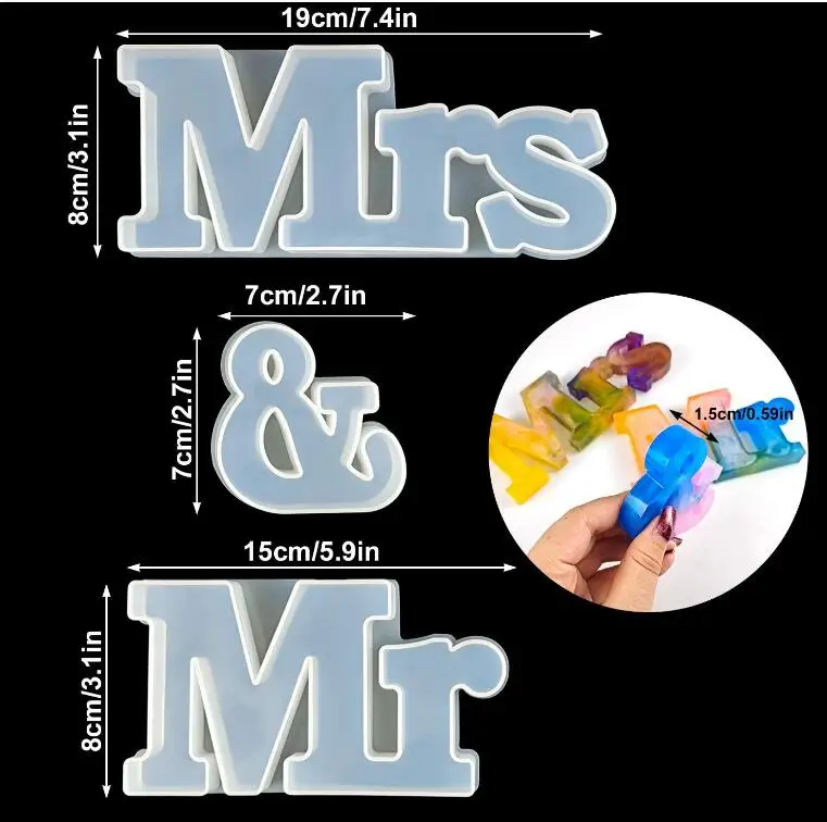 3D Large Couple Sign Letter Mr & Mrs Letter Resin Molds Silicone Epoxy Casting Mold for Wedding Table Wall Hanging Decoration
3D Large Couple Sign Letter Mr & Mrs Letter Resin Molds Silicone Epoxy Casting Mold for Wedding Table Wall Hanging Decoration