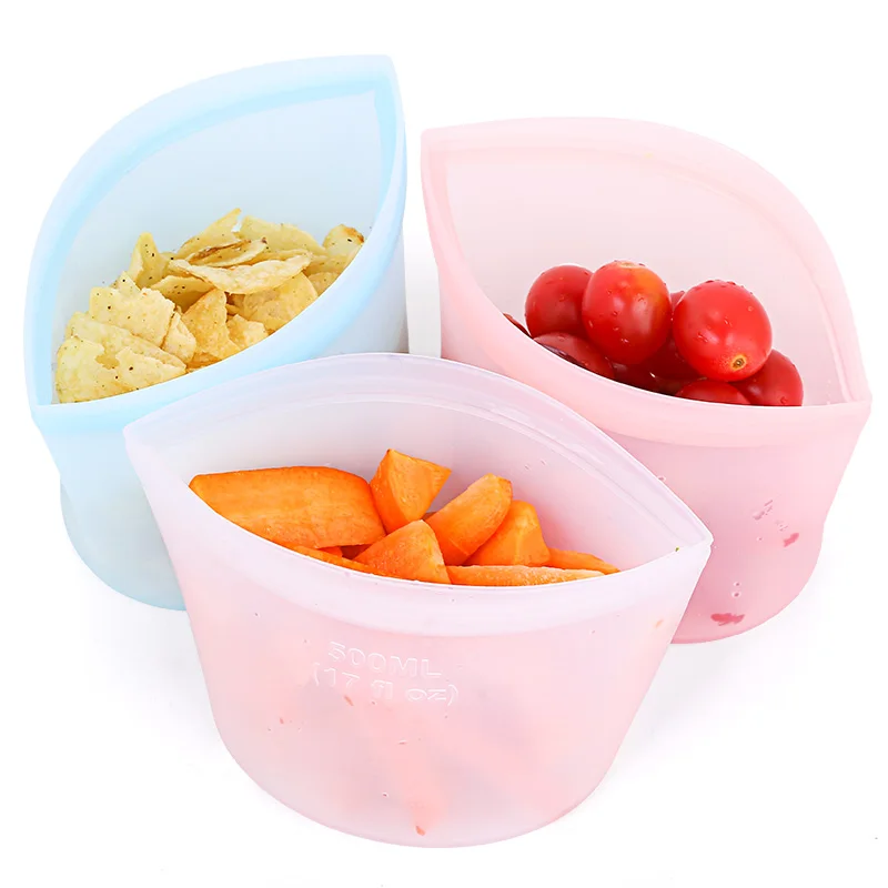

BPA free silicone ziplock bag silicone food container silicone food storage container, Clear/blue/green/ pink
