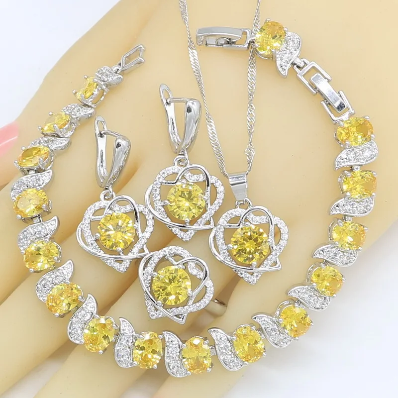 Heart Shape White Gold Plated Jewelry Set for Women Yellow Zircon Bracelet Earrings Ring Necklace Pendant Female Gift
Heart Shape White Gold Plated Jewelry Set for Women Yellow Zircon Bracelet Earrings Ring Necklace Pendant Female Gift