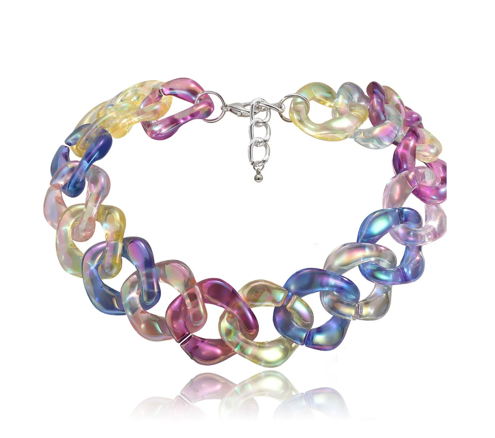 Trendy Hip Hop Style Chucky Acrylic Chain Rainbow Necklace Fashion Women Men Unisex Jewelry Choker Accessories, Rainbow color necklaces
Trendy Hip Hop Style Chucky Acrylic Chain Rainbow Necklace Fashion Women Men Unisex Jewelry Choker Accessories, Rainbow color necklaces