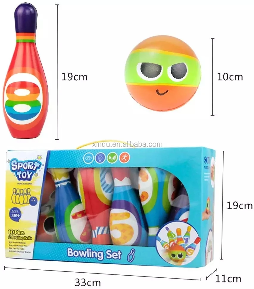wholesale kids skittles bowling set toy with 2 foam balls 10 pin