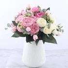 Amazon Hot Sale Rose Pink Silk Peony Bouquet Artificial Flowers Cheap Flowers for Home Wedding Decorative Flowers