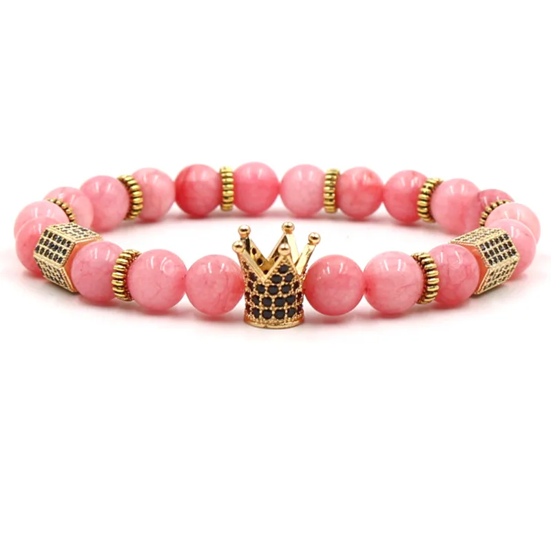 Personalized Wholesale Elastic 8mm Pink Crystal Stone Micro Pave Black Zircon Crown Charm Bracelet, As picture shows
Personalized Wholesale Elastic 8mm Pink Crystal Stone Micro Pave Black Zircon Crown Charm Bracelet, As picture shows