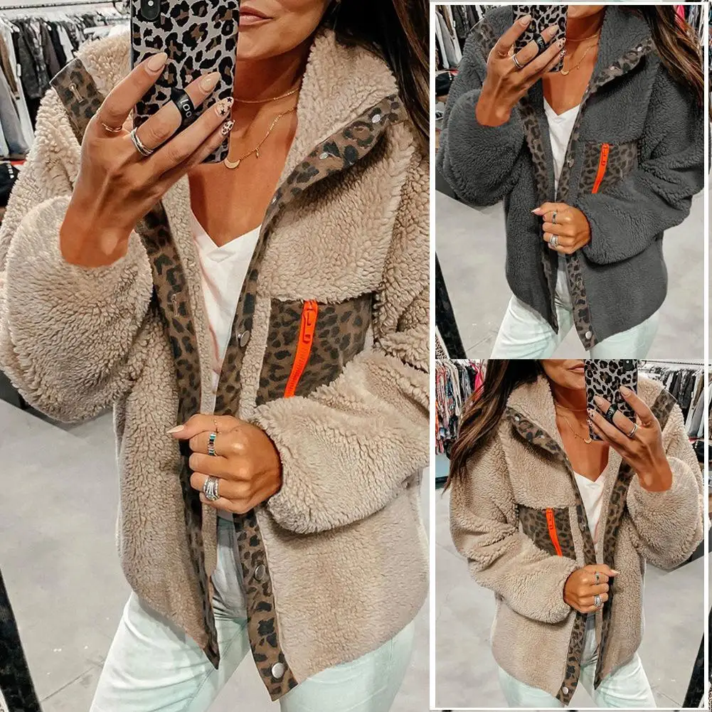 Women's Sherpa Button Lapel Leopard Print Coat Women Autumn Winter New Style Pocket With Zipper Wool Coat
Women's Sherpa Button Lapel Leopard Print Coat Women Autumn Winter New Style Pocket With Zipper Wool Coat