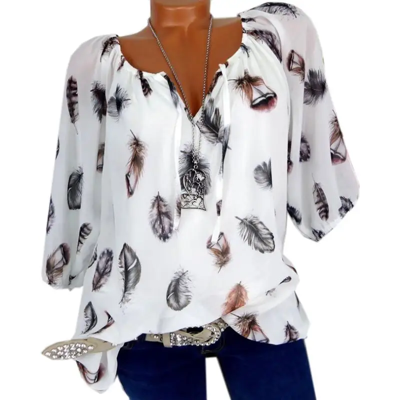 5XL Plus Large Size Women's Blouses Summer Tops New Leisure Blouse White Loose Feather Print V Neck Half Sleeve Shirts Blusas
5XL Plus Large Size Women's Blouses Summer Tops New Leisure Blouse White Loose Feather Print V Neck Half Sleeve Shirts Blusas