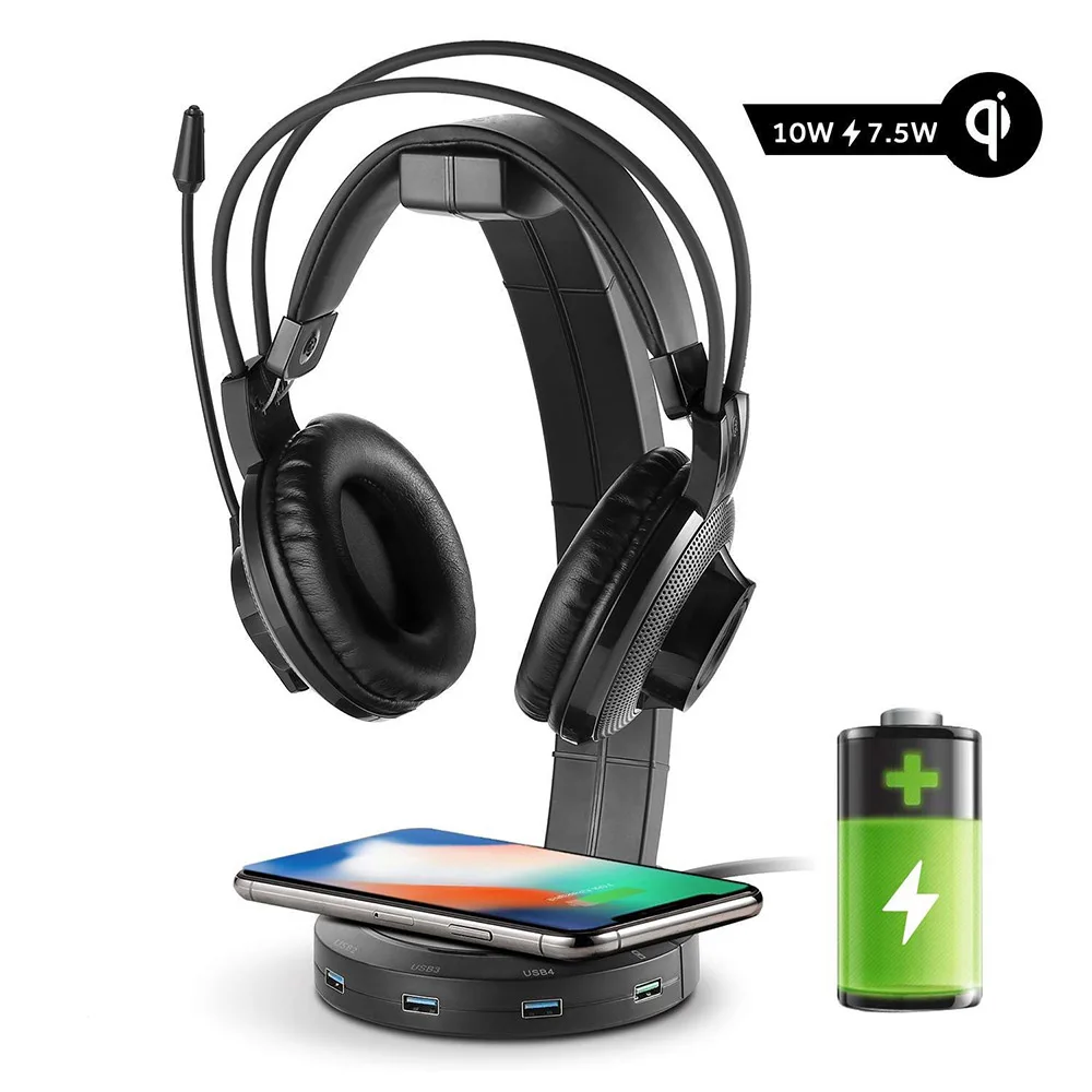 headphone stand Qi Wireless charging Headphone Holder with 4 in 1 wireless fast charger for mobile phone earphone, Black
headphone stand Qi Wireless charging Headphone Holder with 4 in 1 wireless fast charger for mobile phone earphone, Black