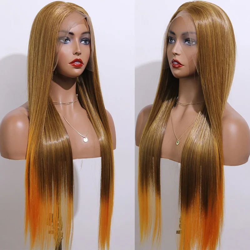 13x6 Transparent lace Light brown ombre golden Heat Resistant fiber long straight synthetic front lace wig wholesale wigs
13x6 Transparent lace Light brown ombre golden Heat Resistant fiber long straight synthetic front lace wig wholesale wigs