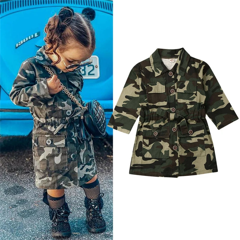 Spring Autumn Fashion Kids Girls Long Sleeve Lapel Trench Casual Single Breasted Camouflage Jacket Coat Outwear For Girls 1-6Y, As picture
Spring Autumn Fashion Kids Girls Long Sleeve Lapel Trench Casual Single Breasted Camouflage Jacket Coat Outwear For Girls 1-6Y, As picture