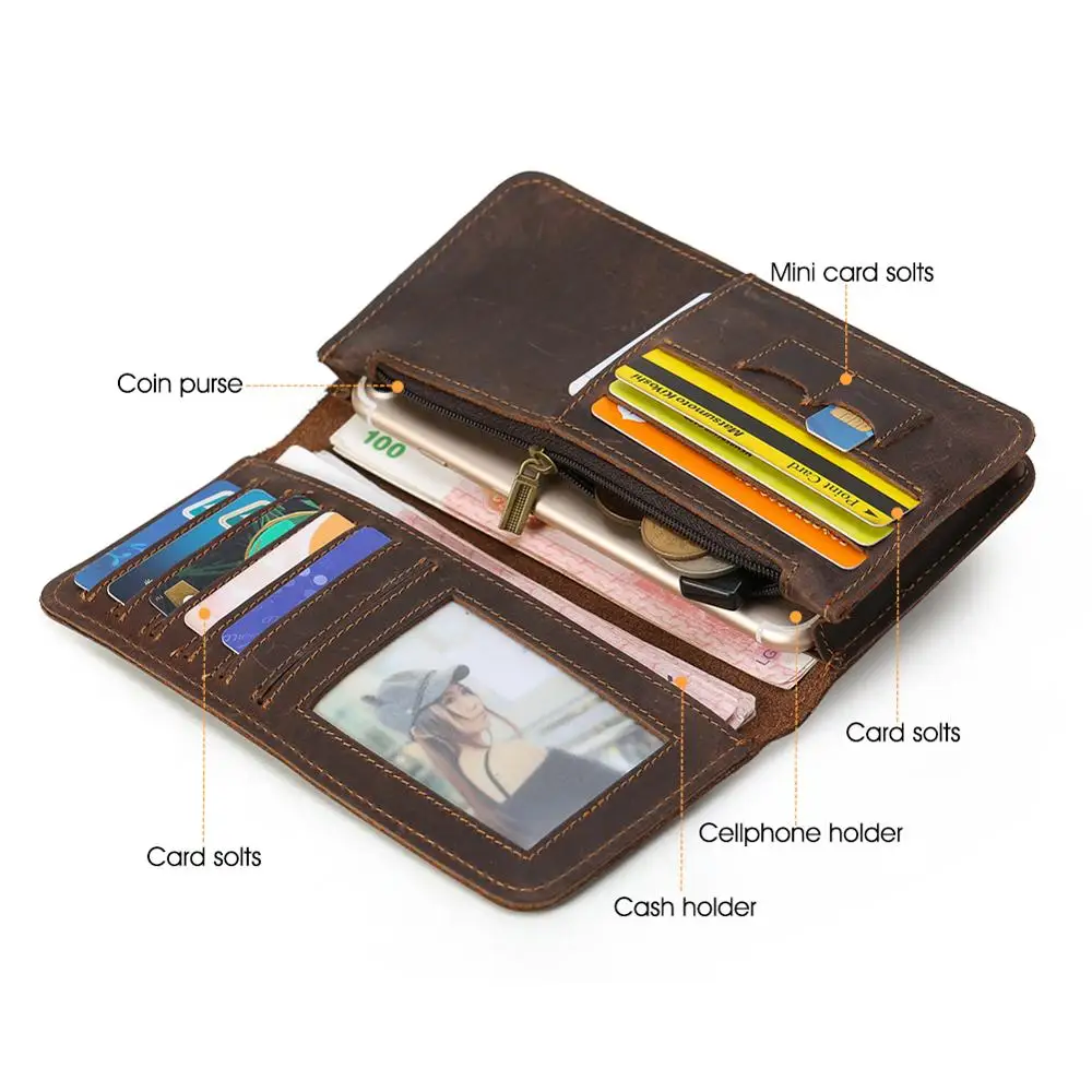 TIDING High Quality Bifold Long Wallet Custom Real Leather Long Travel Cash Wallet With Sim Card Slot, Brown
TIDING High Quality Bifold Long Wallet Custom Real Leather Long Travel Cash Wallet With Sim Card Slot, Brown