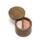 Acacia Wood Salt Box Tea Organizer Round Spice Storage Jar with Divider