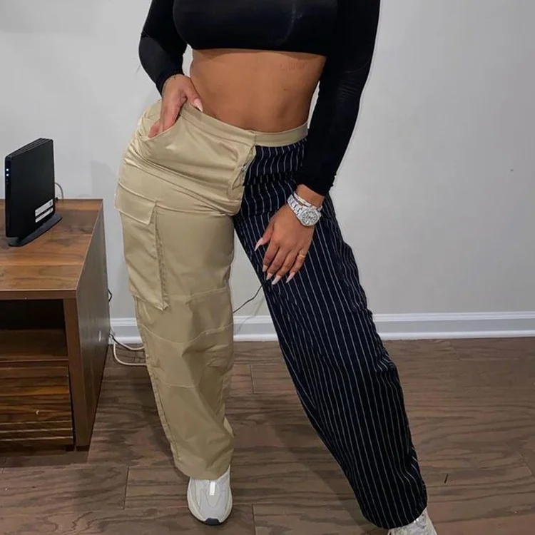 Fashion Casual Street Wear Loose Pocket Mid Waist Trousers Patch Cargo Straight Striped Pant Patchwork Pants For Women, Khaki
Fashion Casual Street Wear Loose Pocket Mid Waist Trousers Patch Cargo Straight Striped Pant Patchwork Pants For Women, Khaki