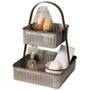 2 Tier Rustic Galvanized Tray Stand Tiered Square Metal Kitchen Fruit Storage Baskets