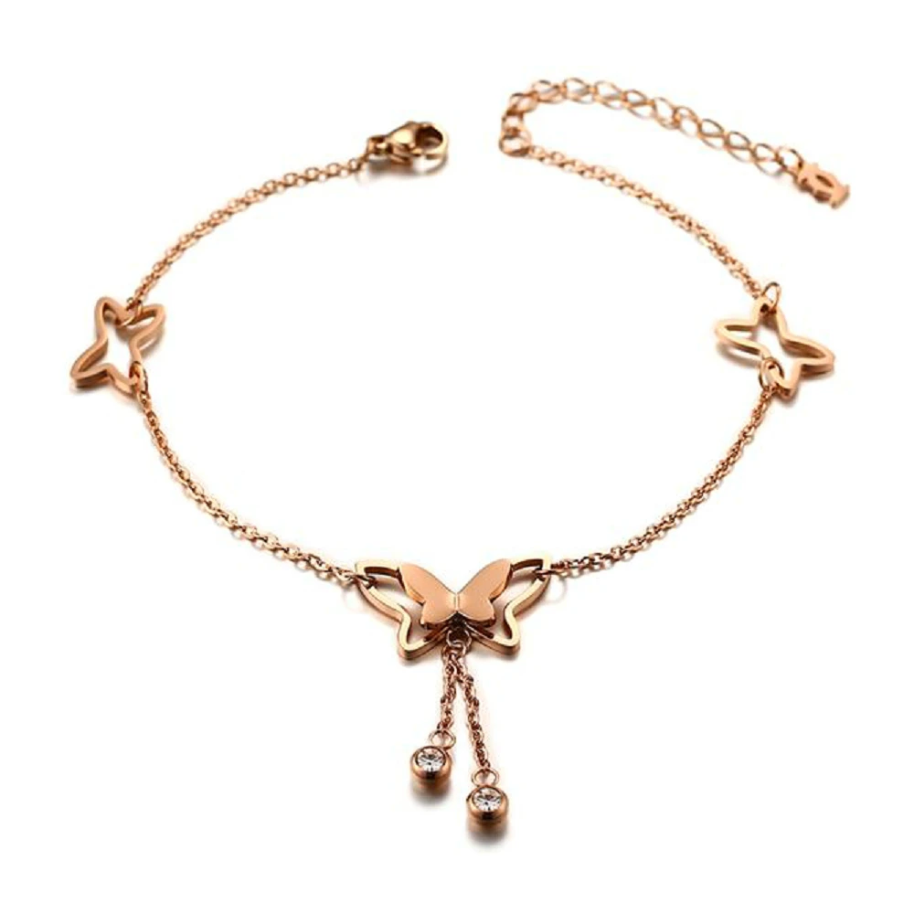 Rose Gold Plated Stainless Steel Anklet Cute Butterfly Charm Beach Ankle Chain Bracelet Foot Jewelry
Rose Gold Plated Stainless Steel Anklet Cute Butterfly Charm Beach Ankle Chain Bracelet Foot Jewelry