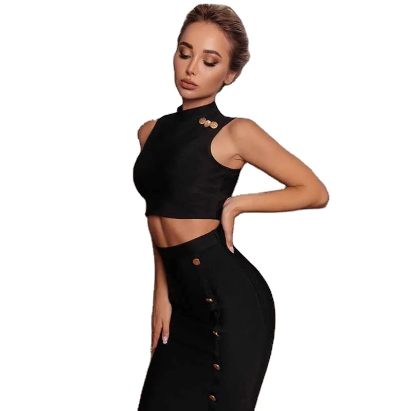 D8222 Female fashion button design sexy sleeveless blouse dress bandage half skirt two piece set, Black
D8222 Female fashion button design sexy sleeveless blouse dress bandage half skirt two piece set, Black