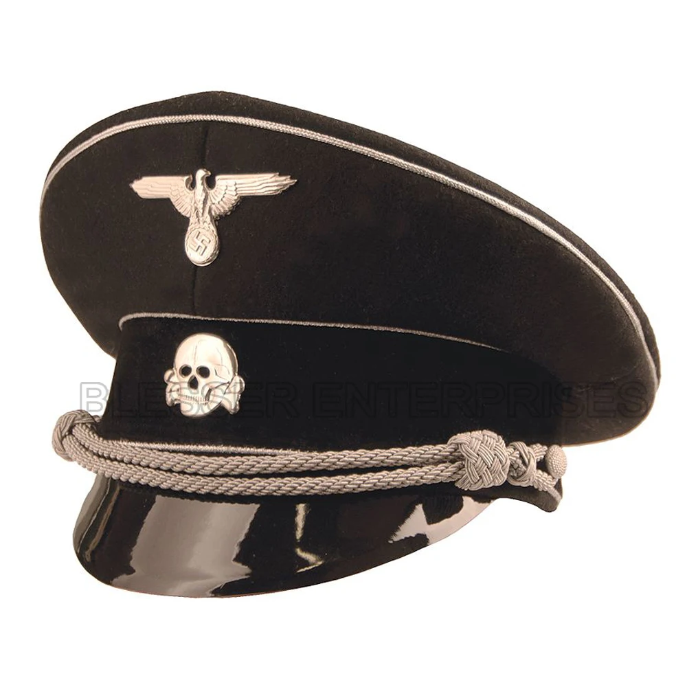 男士灰色金色刺绣德国军事遮阳帽子 | 军官遮阳板德语