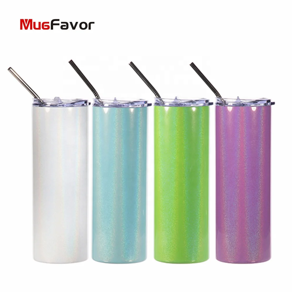 

Amazon hot sale sublimation tumbler 20 oz straight with straw lid double wall vacuum insulated skinny tumbler glittering