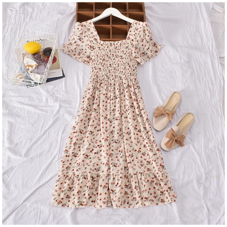 Floral Print Elastic Vintage Square Neck Short Sleeve Long Dress Women's Casual Dress, Picture shown
Floral Print Elastic Vintage Square Neck Short Sleeve Long Dress Women's Casual Dress, Picture shown