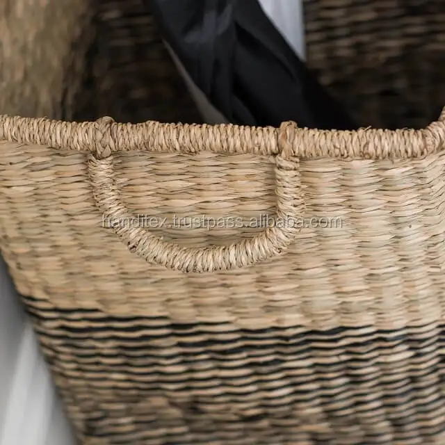 woven seagrass basket with handle for home decor laundry storage