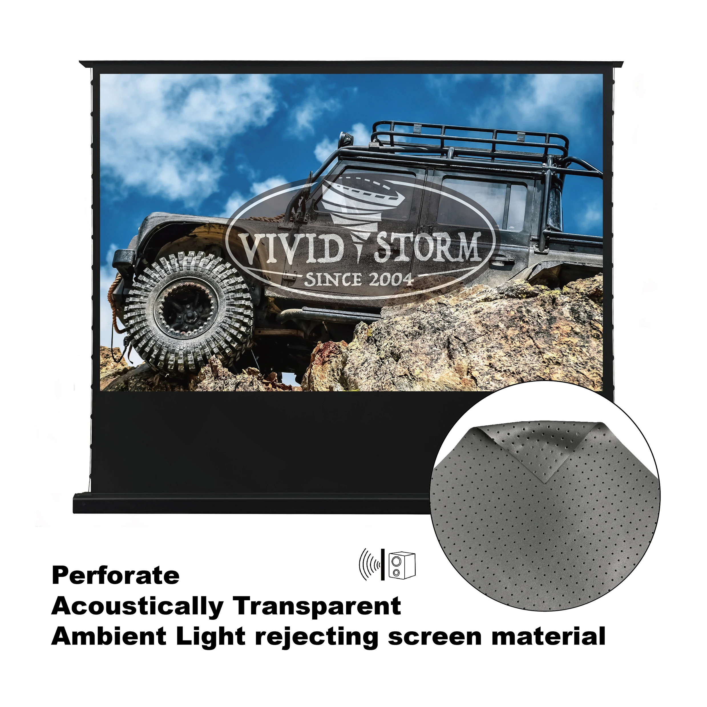 

VIVIDSTORM Electric tab-tensioned floor screen,Perforate Acoustically Transparent ALR material,120-inch,16:9,with ,VMDSTPALR120H