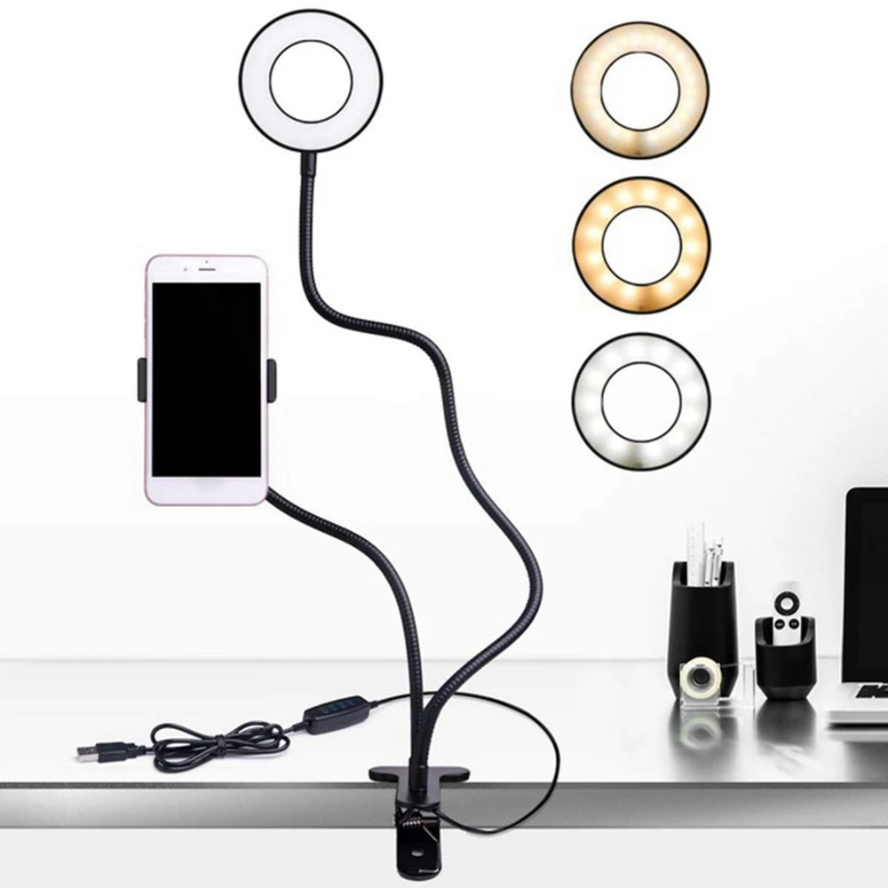 

LED Selfie Ring Light Cell Phone Holder Live streaming Desk Tripod Stand Live Stream beauty Facial Make Up Ring Fill Light