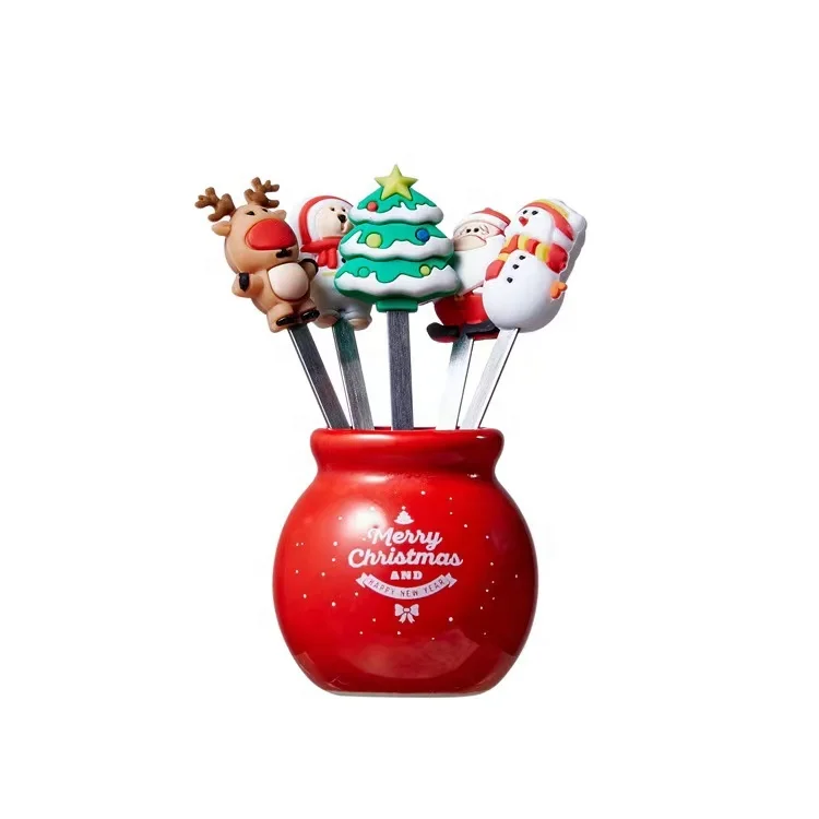 Christmas Creative Cute Safe Silicone Stainless Steel Tableware Mini Cake Dessert Colorful Fruit Fork Set For Baby Kids, Any color can be customized silicone mini fruit fork
Christmas Creative Cute Safe Silicone Stainless Steel Tableware Mini Cake Dessert Colorful Fruit Fork Set For Baby Kids, Any color can be customized silicone mini fruit fork