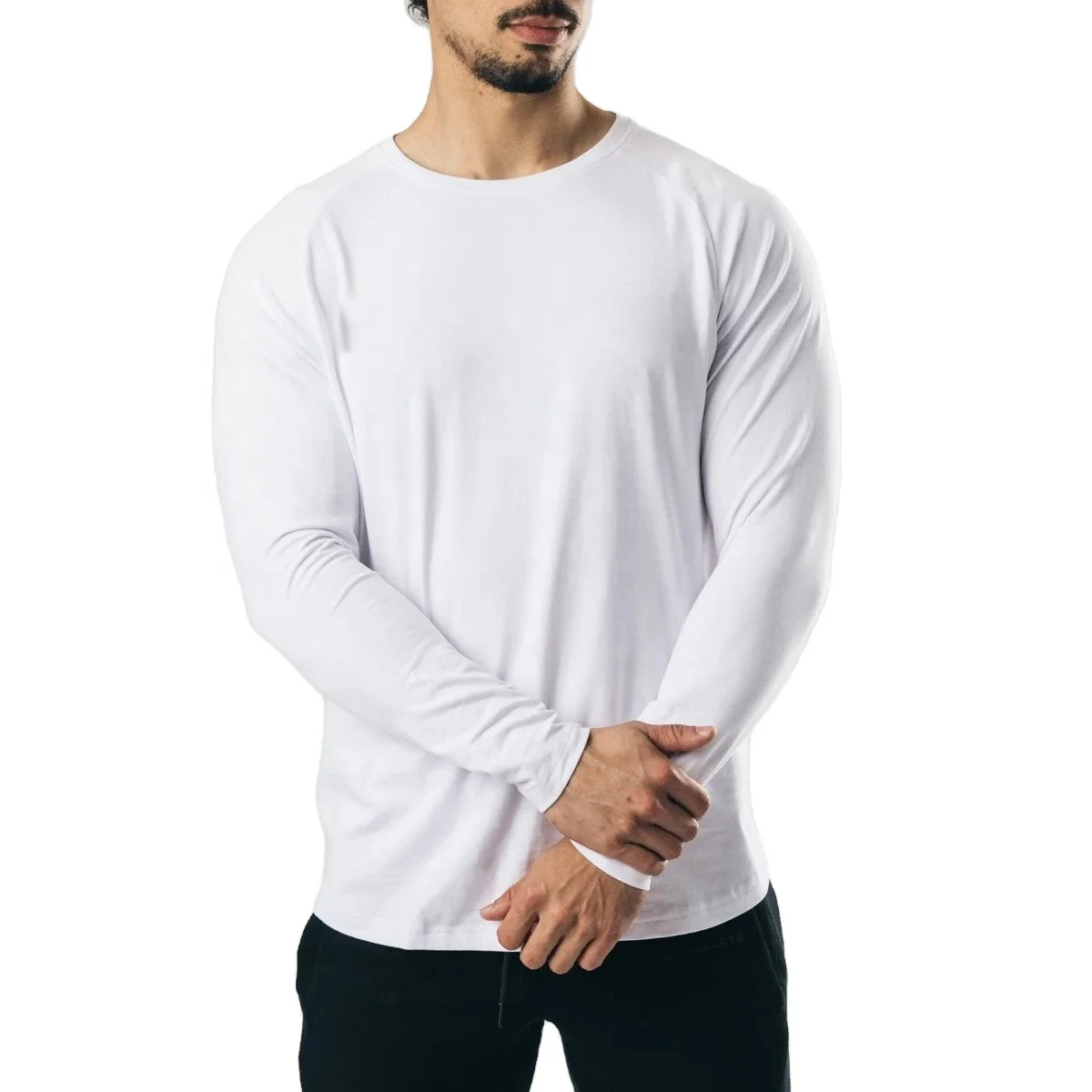 High Quality men 100% Cotton T-Shirt Custom Logo Long Sleeve Tshirt Hip Hop plus size Plain Long Sleeve T Shirt