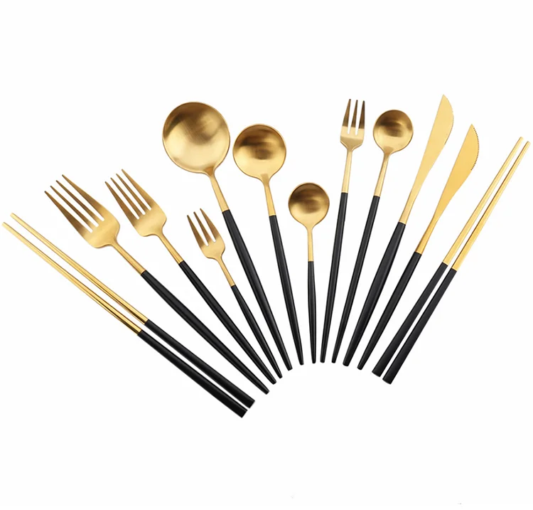 Restaurant reusable knife fork spoon chopsticks portugal black gold set cutlery stainless steel
Restaurant reusable knife fork spoon chopsticks portugal black gold set cutlery stainless steel