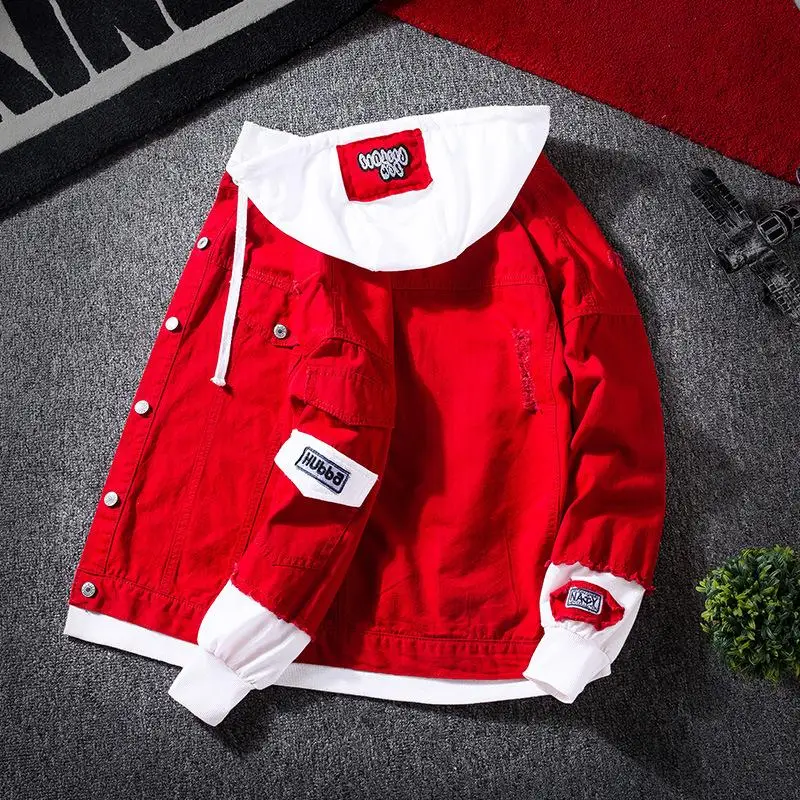 Spring 2021 Red Pink Black Jeans Jacket Men Slim Streetwear Ripped Denim Jacket Hoodie Men Hip Hop Bomber Jacket Homme Autumn
Spring 2021 Red Pink Black Jeans Jacket Men Slim Streetwear Ripped Denim Jacket Hoodie Men Hip Hop Bomber Jacket Homme Autumn