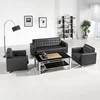 Luxury Modern Furniture Executive Reception Waiting Room Office Black Leather Sofas