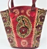 Amrapali Exclusive Handmade Batik Print Ethnic Shantiniketan Design Genuine Leather Tote Bag For Stylish Women