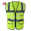 Mesh Breathable Yellow Safety Vest 4 Pockets Zipper Front With 2 Bonus Reflective Bands Hi-vis Outdoor Workwear Vest
