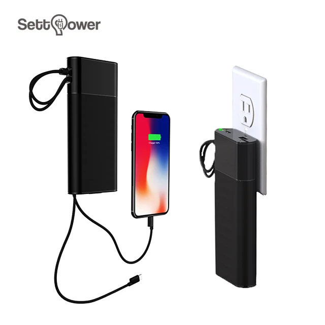 

Settpower PB165 New product power bank 20000mah fast charging power banks with PD 18W powerbank built-in 2 charging cables, Black,white,blue,red,green