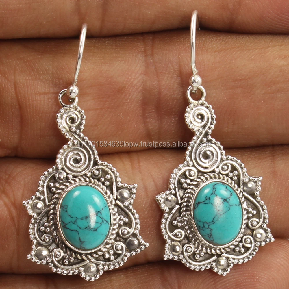 TURQUOISE (S) Gem Stone Vintage Style 925 Solid Sterling Silver Earrings Handmade earring Jewellery 7 Grams Women