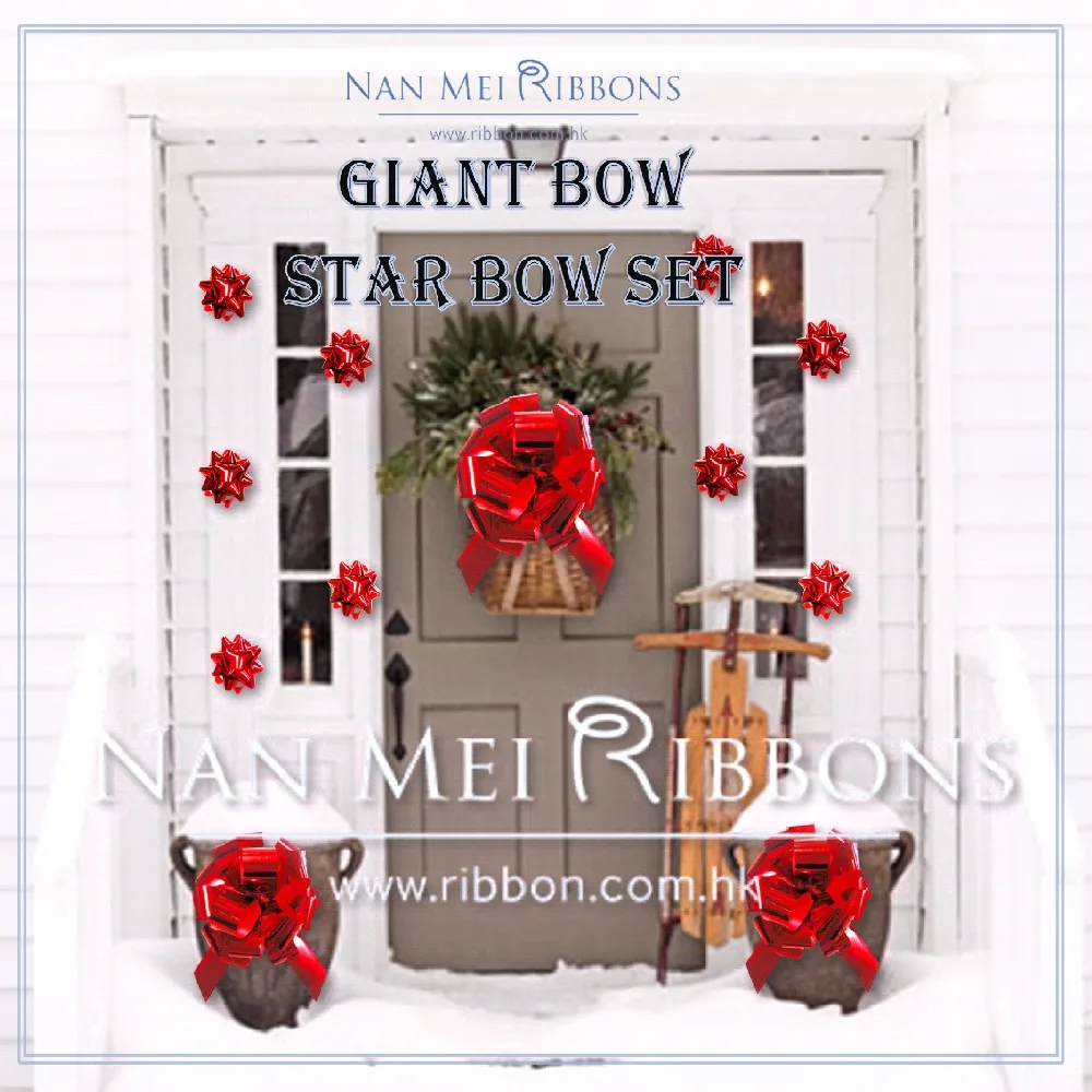 Merry Christmas Door Decorative Giant Bows Star Bow Set Metallic Pull