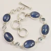 Fashionable Genuine KYANITE,BLUE TOPAZ Gemstones Bracelet 925 Sterling Silver