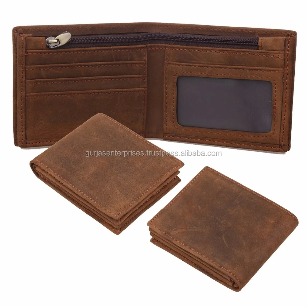 100% genuine leather wallets bi fold brown