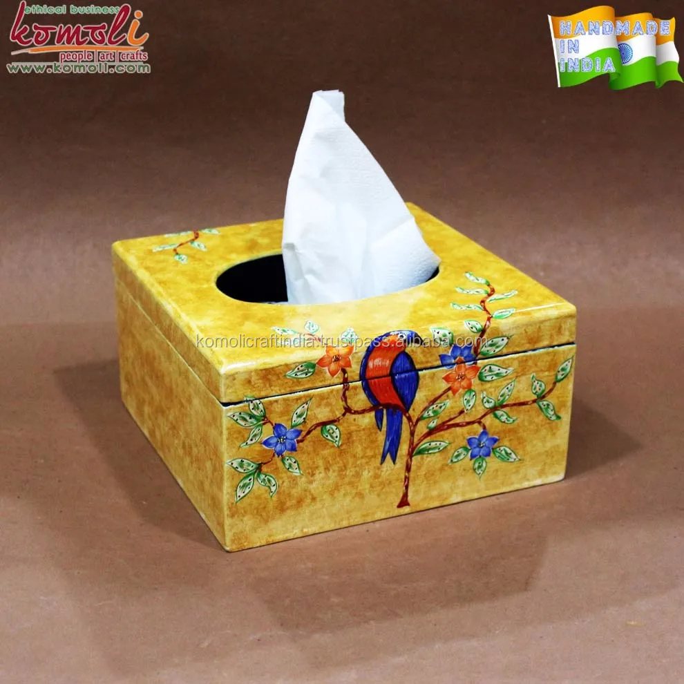 Bird Design Large Tissue Box holder hand painted Komoli-26002-YL (6)