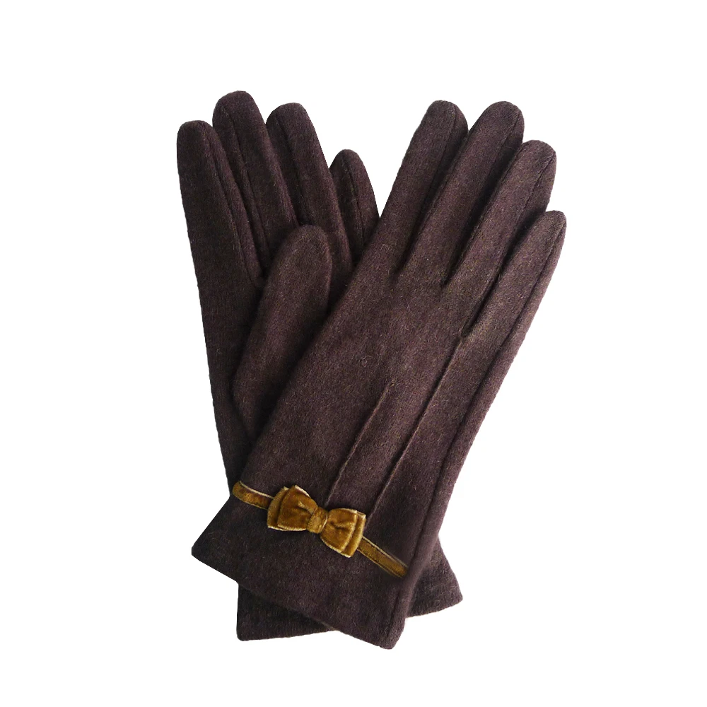 2017 New Designer Wholesale Women Velvet Bow Detail Ladies Wool Gloves, Warm Gloves for Ladies