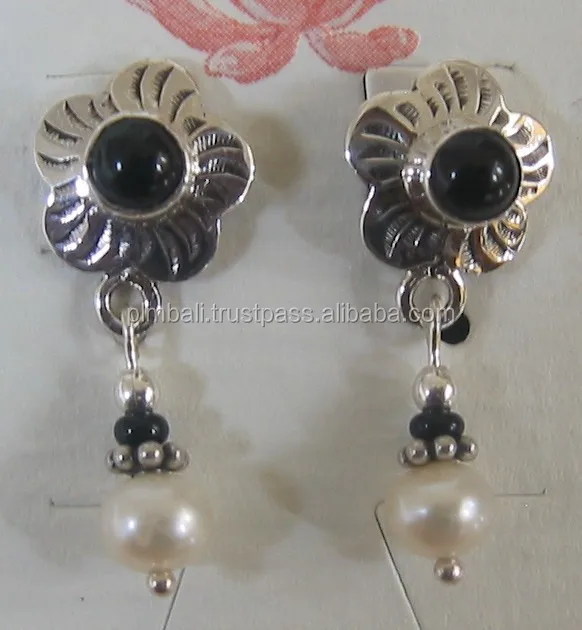 AE062- cheap sterling silver flower earring with dangling pearl