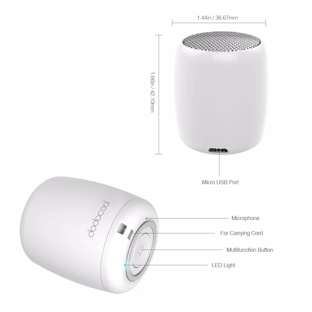 dodocool Mini Wireless Speaker with Selfie Remote Control Built-in Mic Rechargeable Range Low Harmonic Distortion DA84-1 - ANKUX.COM