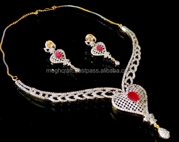 fashion cz necklace set -american diamond heart shape jewelry-cz