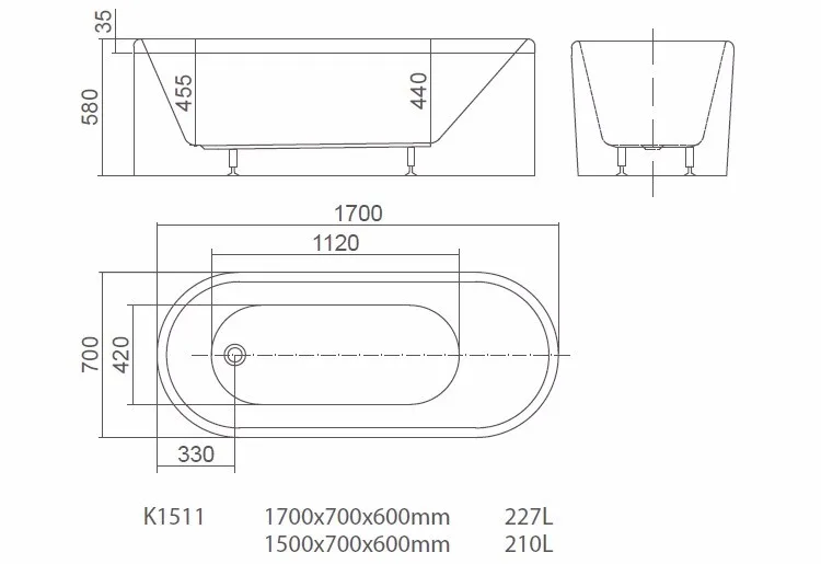 1500*800*600mm Bathroom Freestanding Acrylic Soaking Bathtub White Color round shape designs tubs