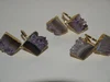 Dual Amethyst Rectangular Slice Ring (20mm), Double Wholesale Adjustable Natural Amethyst Ring